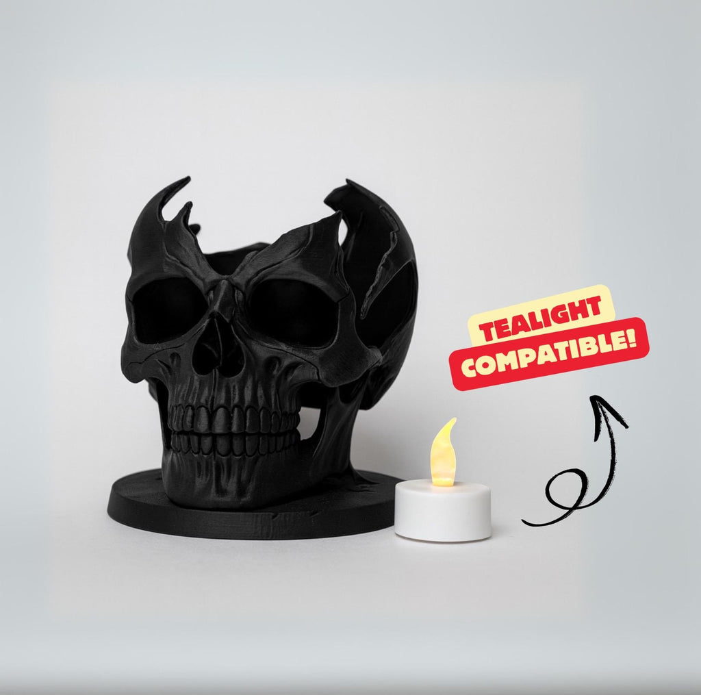 Gebrochener Totenkopf LED Teelicht Halter