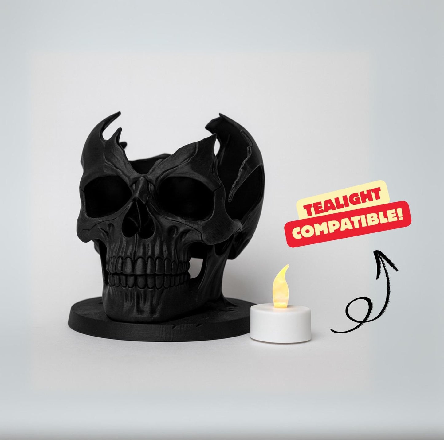 Gebrochener Totenkopf LED Teelicht Halter