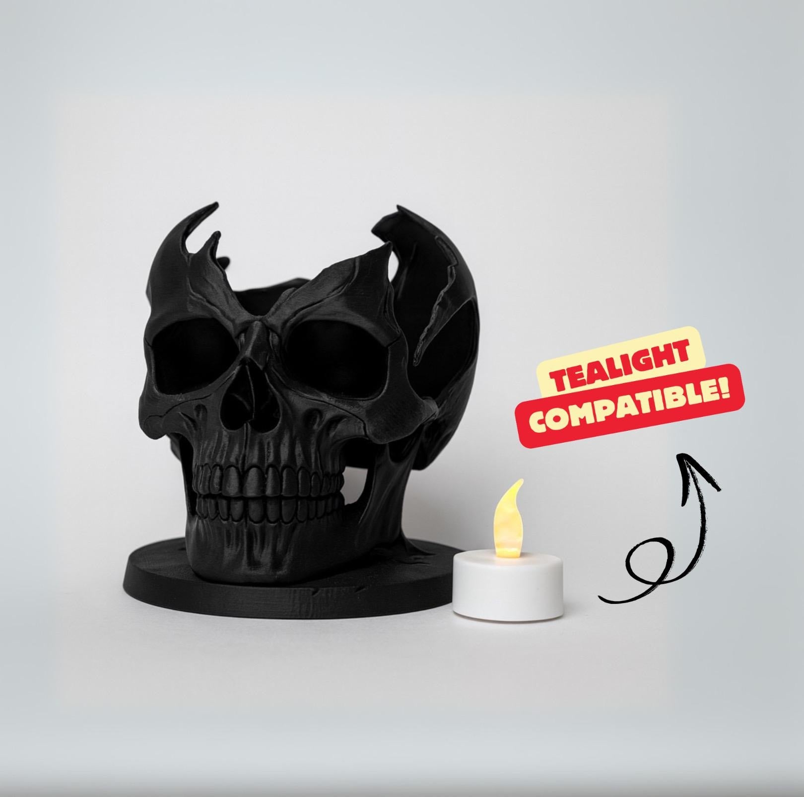 Gebrochener Totenkopf LED Teelicht Halter